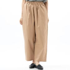 綿PU混布布帛ツイル無地9分丈ワイドテーパードパンツ