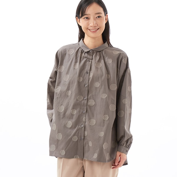 コットン布帛ジャガードランダムドット柄シャツチュニック | クラウド