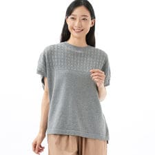 12ゲージ コットンナイロン無地×リーフ柄ニットベスト