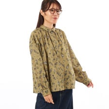 綿麻レーヨン布帛花柄pt. 襟付きネックギャザーブラウス