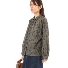 綿麻レーヨン布帛花柄pt. 襟付きネックギャザーブラウス