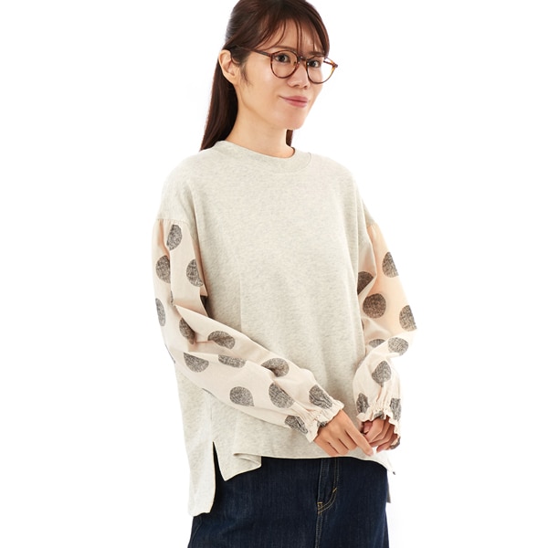 綿裏毛＋共布リブ＋綿ワッシャードットpt.カットソー | クラウド