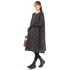 表起毛コットンドットpt.＋リブ 前開きワンピース