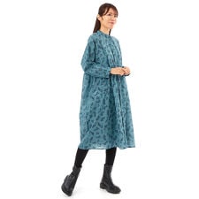 綿麻レーヨン布帛花柄pt. 襟付きウエストギャザー前開きワンピース