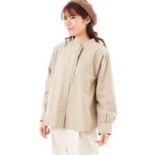 表起毛綿麻柄アソート前立てフリル付ブラウス