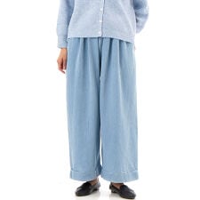 9OZデニム 10分丈裾ロールアップタックワイドパンツ