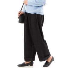 9OZデニム 10分丈裾ロールアップタックワイドパンツ