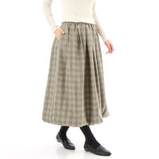 毛混 ドビーチェックタック入り 8分丈バルーンスカート