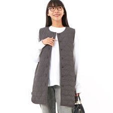 ナイロン中綿入り雲柄キルト裏ボアベスト