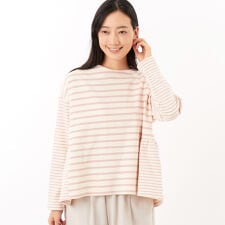 コットン裏毛ボーダー2種ドッキングプルオーバーカットソー