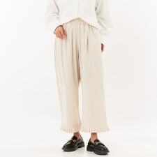綿麻無地裾タックフリル付9分丈パンツ