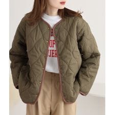 キルティング 裏ボア ノーカラー ジャケット
