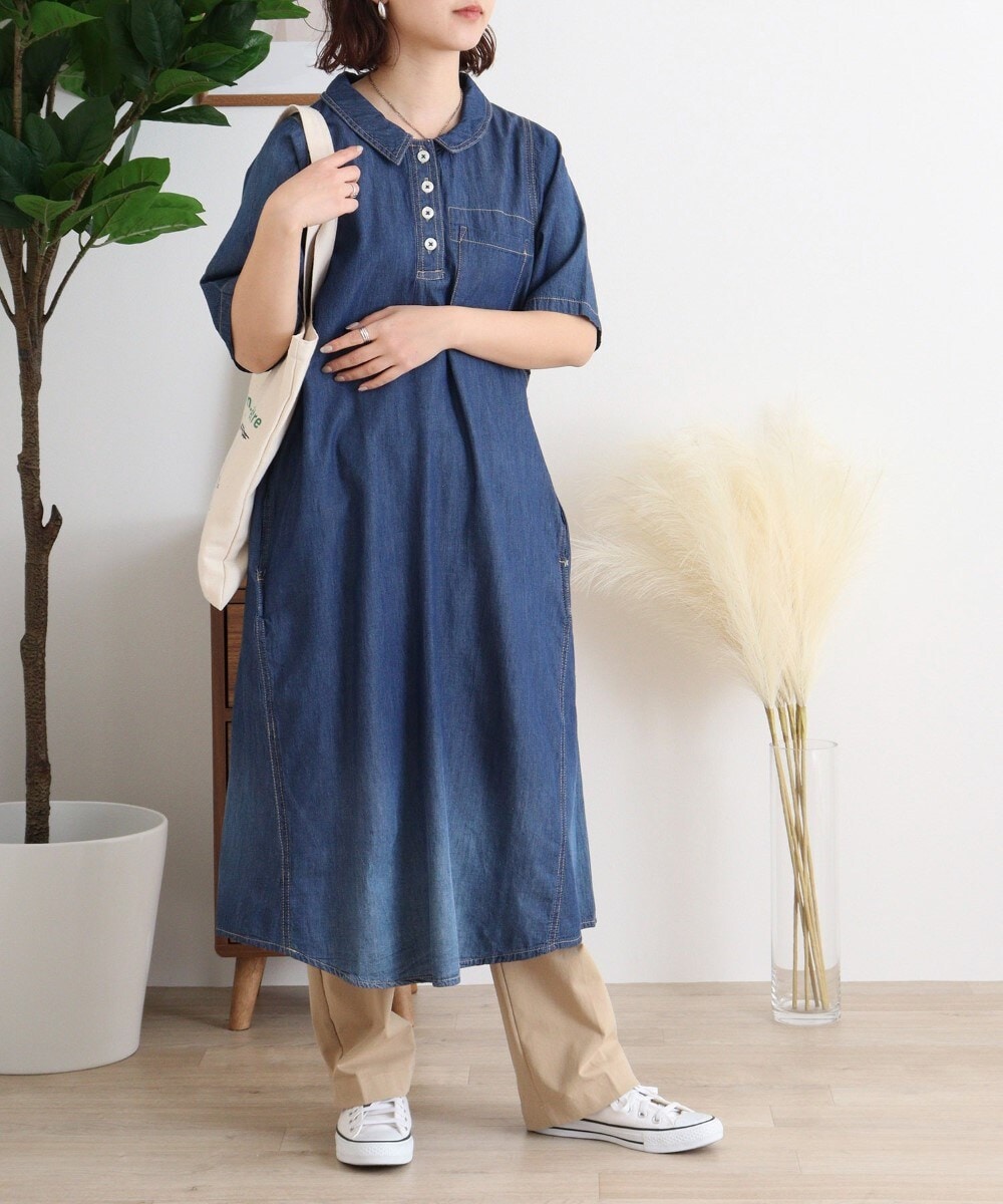 襟付きデニムワンピース
