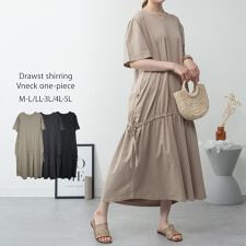 ドロストシャーリングVネックワンピース