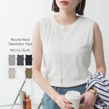 ラウンドネックノースリーブトップス