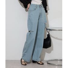 デニムダメージストレートパンツ