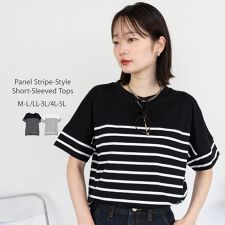 パネルボーダー風半袖トップス