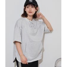 ラメ混裏毛デザインラウンドヘムオーバーサイズトップス