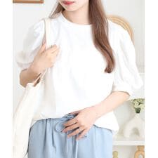 ラウンドネックパフスリーブ半袖Tシャツ