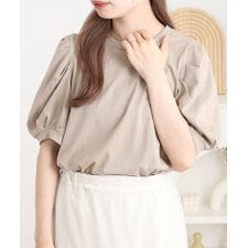 ラウンドネックパフスリーブ半袖Tシャツ