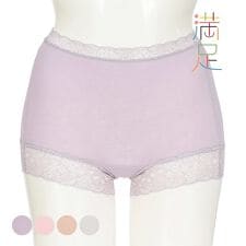 満足(manzoku)の【満足】 ショーツ 無地 ウエスト 裾レース 一分丈 日本製(37-3634A)