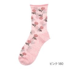 【満足： ひんやり冷感シルク】 靴下 花柄 クルー丈 テグス シアー 接触冷感糸
