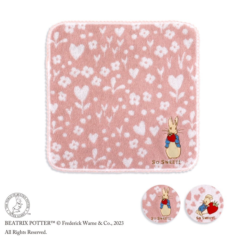 【新品未使用タグ付】ピーターラビット　シェニール織　シェニールアートギャラリー お花と蝶々 シェニール織タオルハンカチ ピンク | 商品詳細