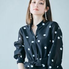 シャツ風ドットワンピース
