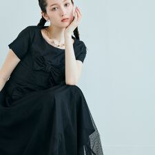 タフタリボンチュールドッキングワンピース
