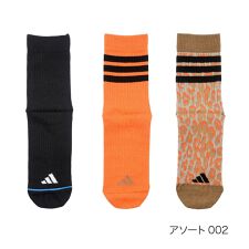 【adidas(アディダス)】3足組 靴下 異柄アソート ワンポイント ライン クルー丈 リブ素材