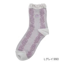【HANAEMORI】 靴下 スパイラル柄 片面刺しゅう ワンポイント クルー丈