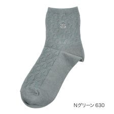 【HANAEMORI】 靴下 リンクス柄 片面刺しゅう ワンポイント クルー丈