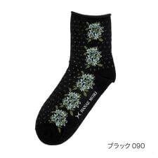 【HANAEMORI】 靴下 花柄 クルー丈 メッシュ テグス 表糸綿100％