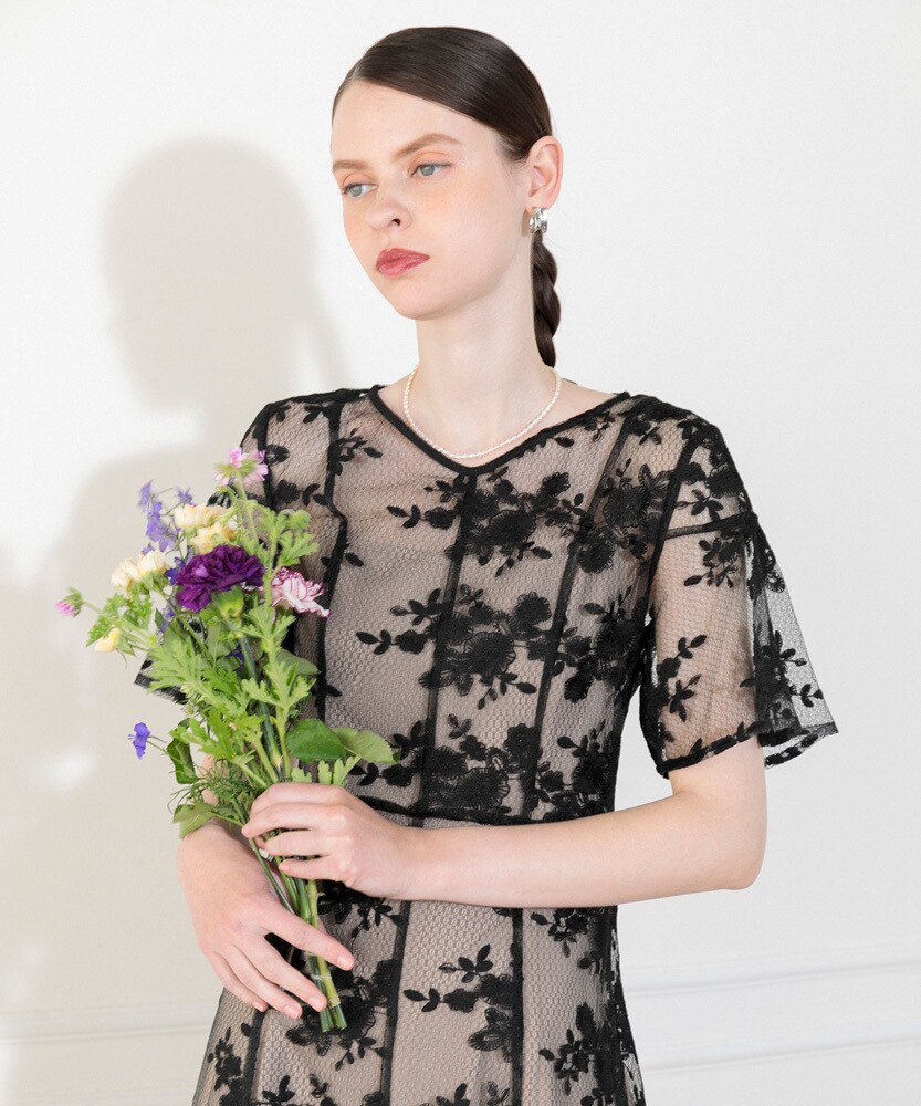 LEJA 花柄後ろリボン半袖キャミワンピースセットアップワンピースドレス 結婚式 Leja｜LEJA-花柄後ろリボン半袖キャミワンピースセットアップ