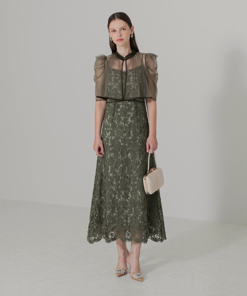 LEJA】フロントオープンバックプリーツボレロキャミワンピセットアップ