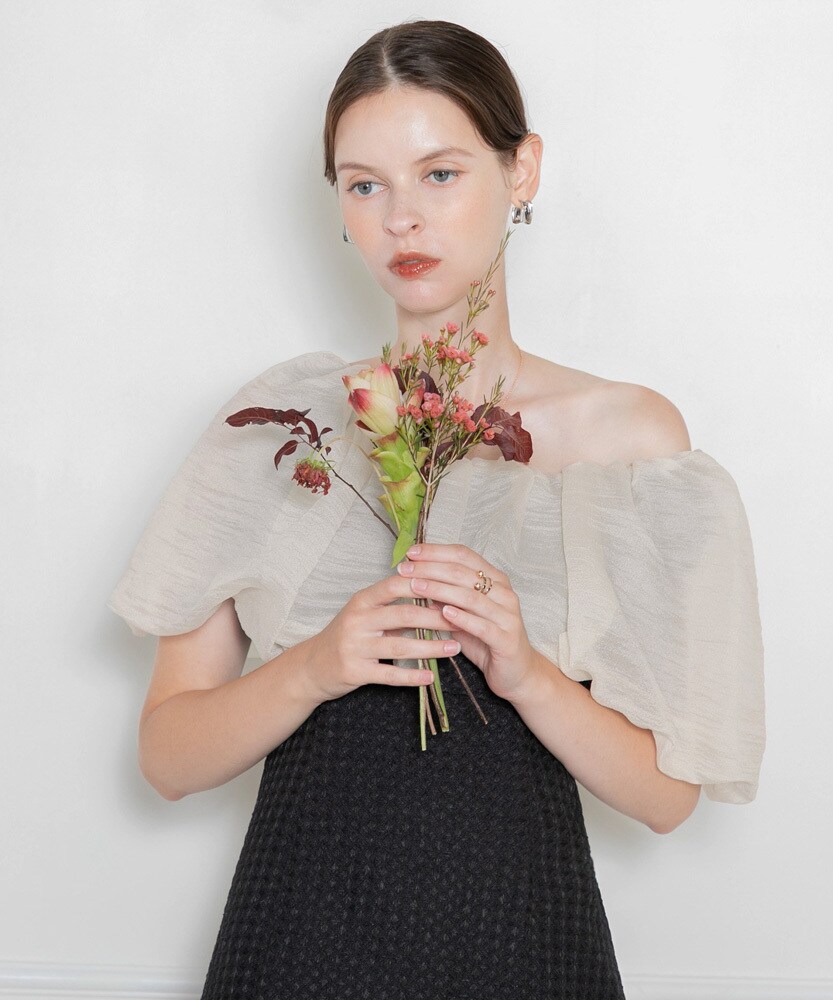 LEJA】2WAYオフショルダーパフスリーブバリエマーメイドワンピース