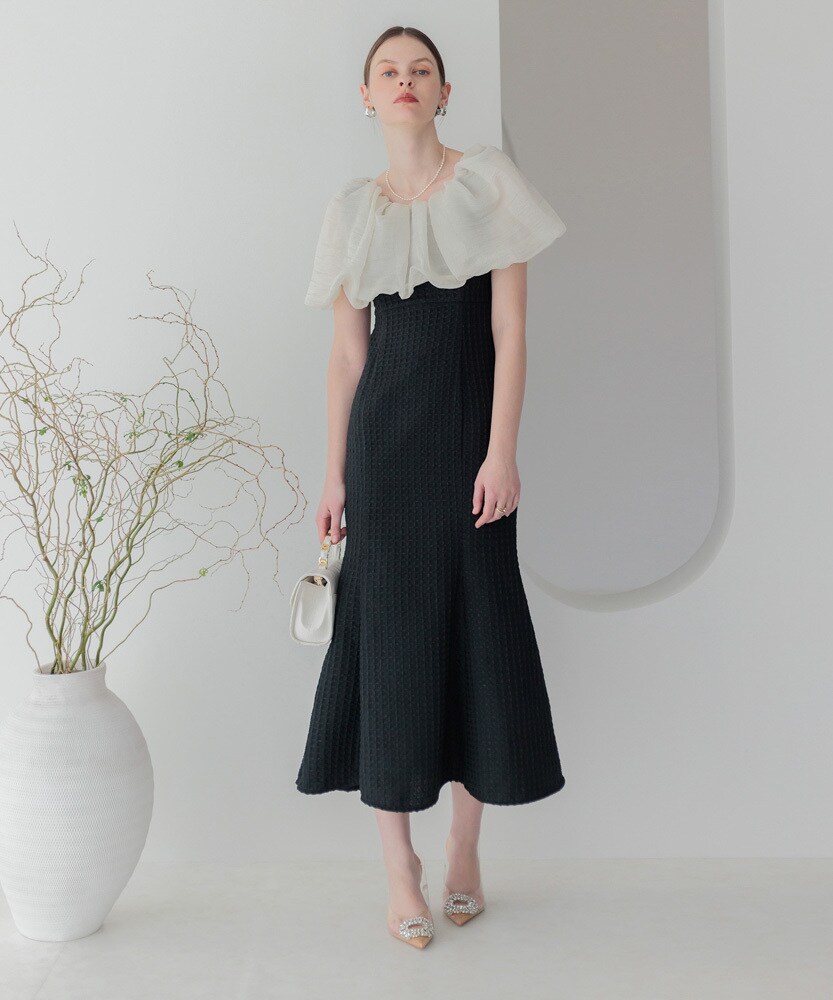 【Leja】2WAYオフショルダーパフスリーブマーメイドワンピース 当日発送】2WAYオフショルダーパフスリーブマーメイドワンピース