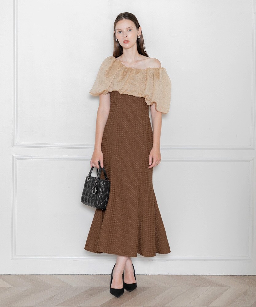 LEJA】2WAYオフショルダーパフスリーブバリエマーメイドワンピース