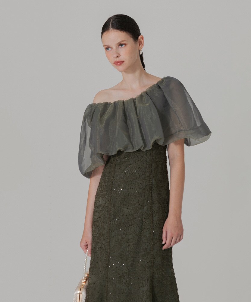 LEJA】2WAYオフショルダーパフスリーブバリエマーメイドワンピース