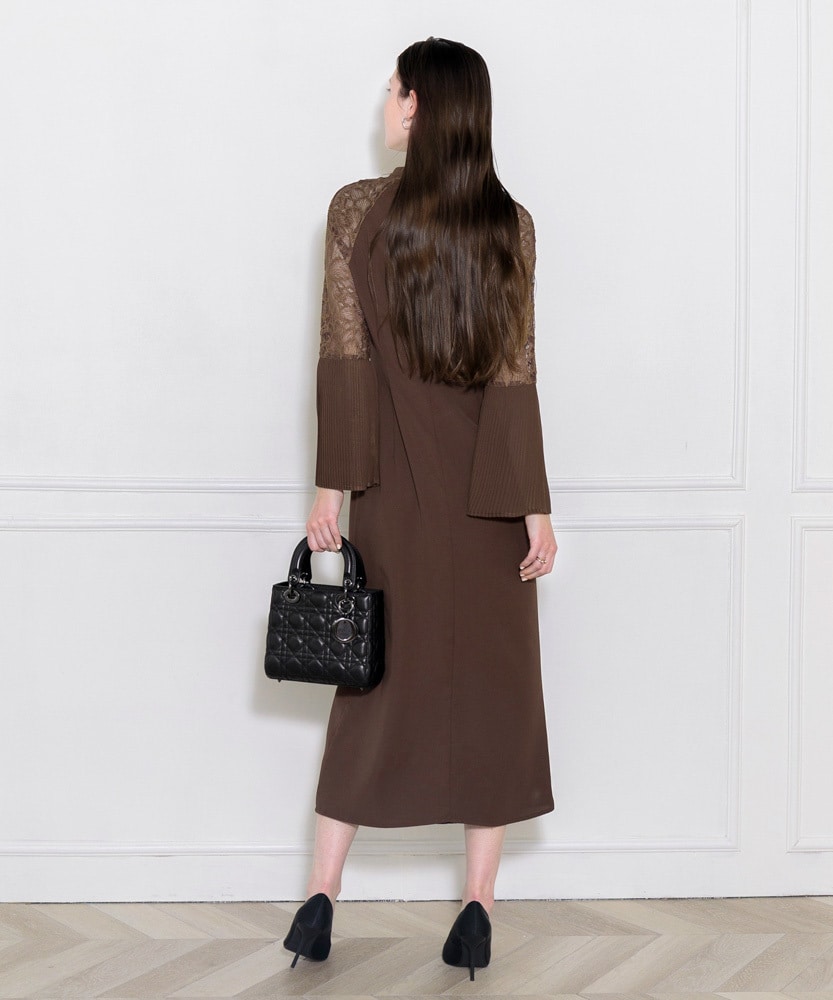 LEJA】レース切替スリットAラインロングドレスワンピース | レジャ