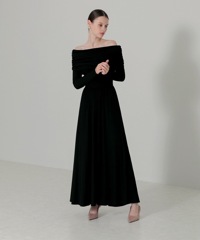 LEJA-アームカバー付マルチウェイオフショルダーリブニット