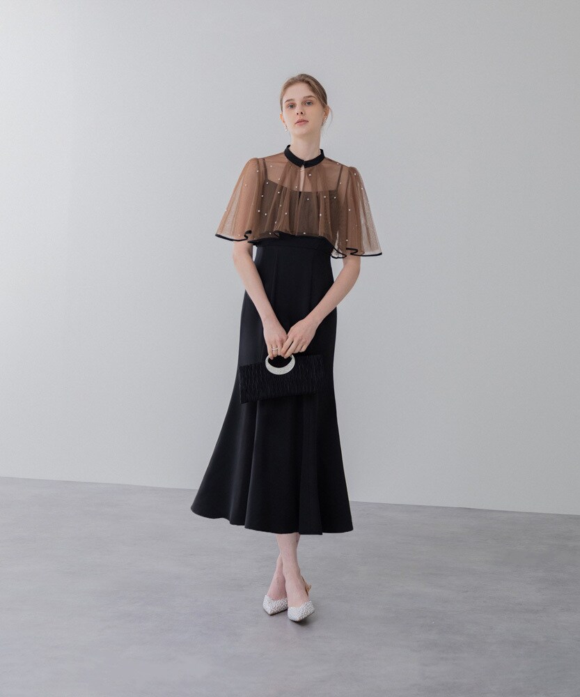 Leja レジャ パールパイピングボレロ付き2wayマーメイドフレアロングドレス パールパイピングボレロ付き2wayマーメイドフレアロングドレス