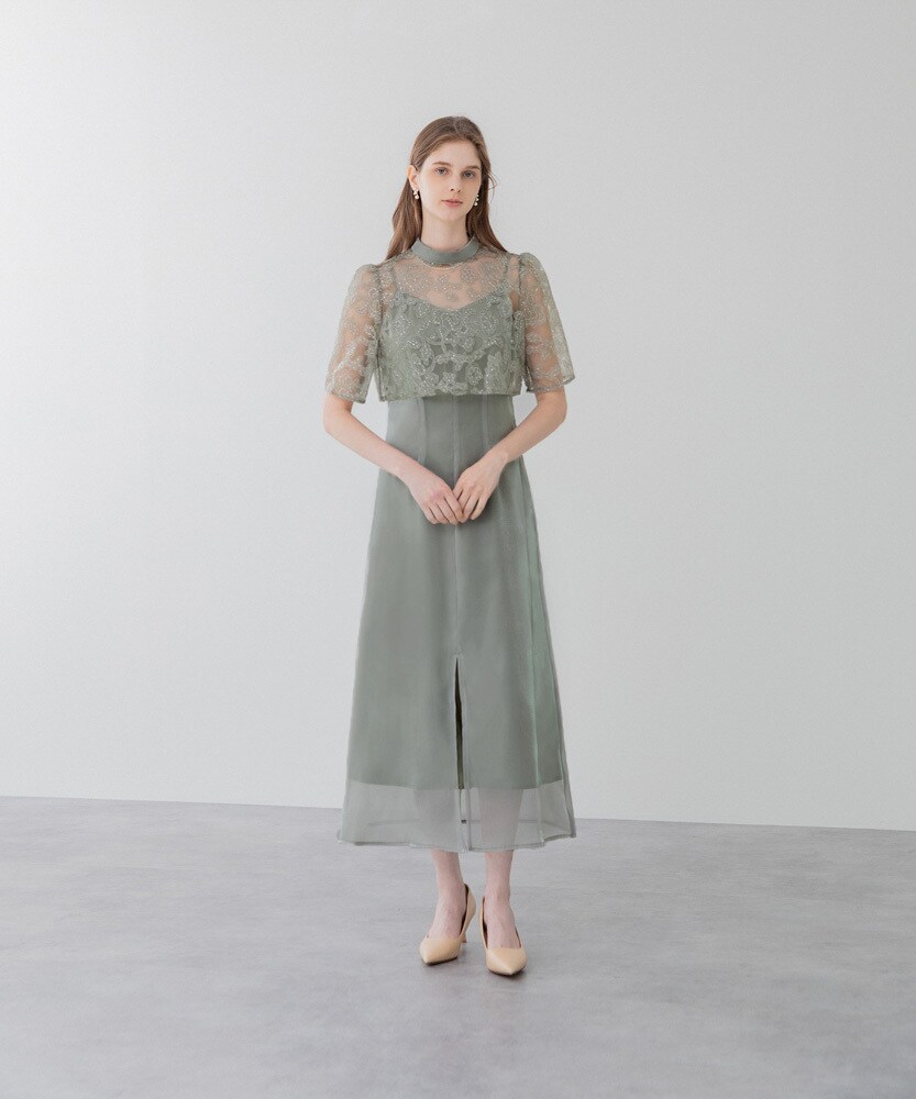 Lejaスパンコール花柄フロントスリットAラインドレス　Sサイズ レジャ Leja スパンコール花柄刺繍フロントスリットAラインドレス