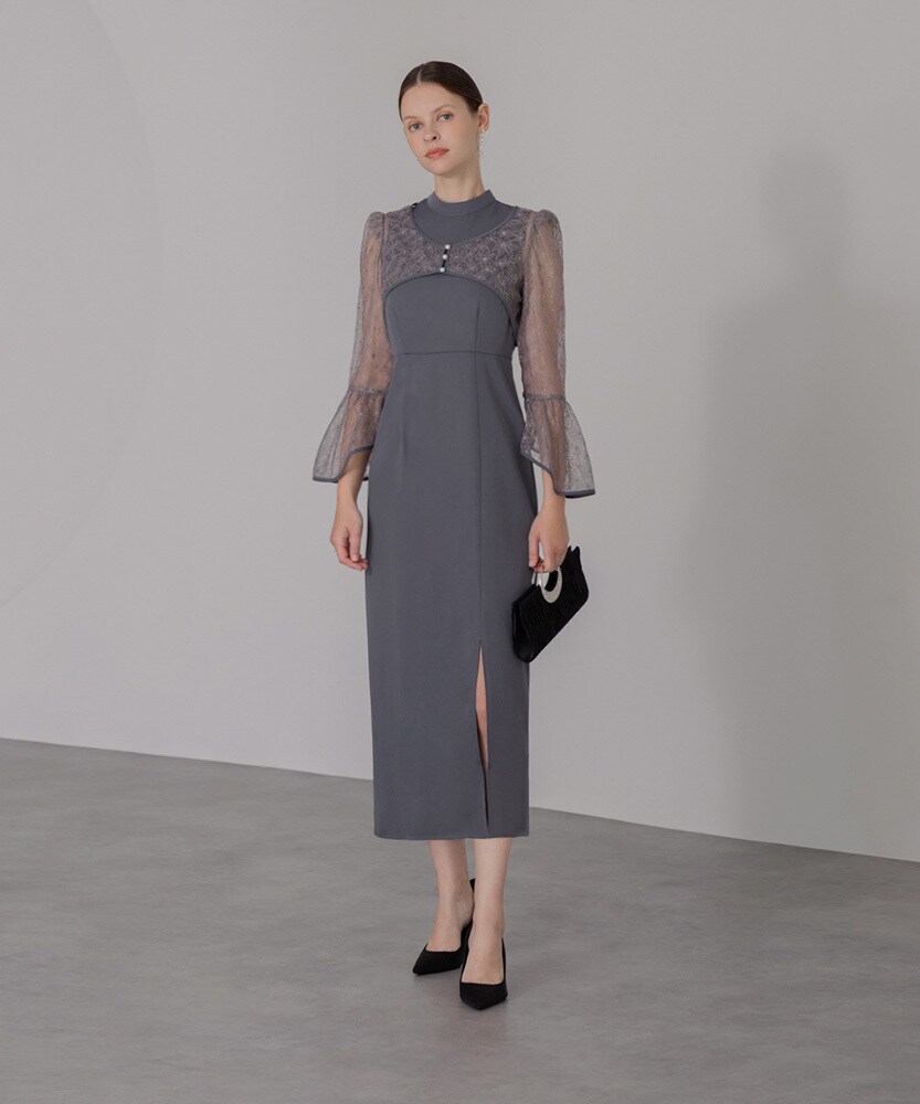 花柄レースパールショートボレロスリットIラインドレス | レジャ(Leja