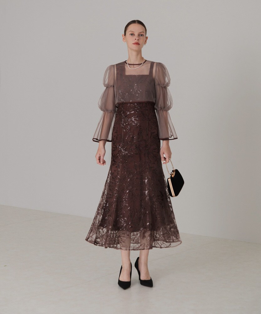 フレアスリーブボレロ花柄マーメイドドレス レジャ Leja フレアスリーブボレロ花柄刺繍マーメイドドレス