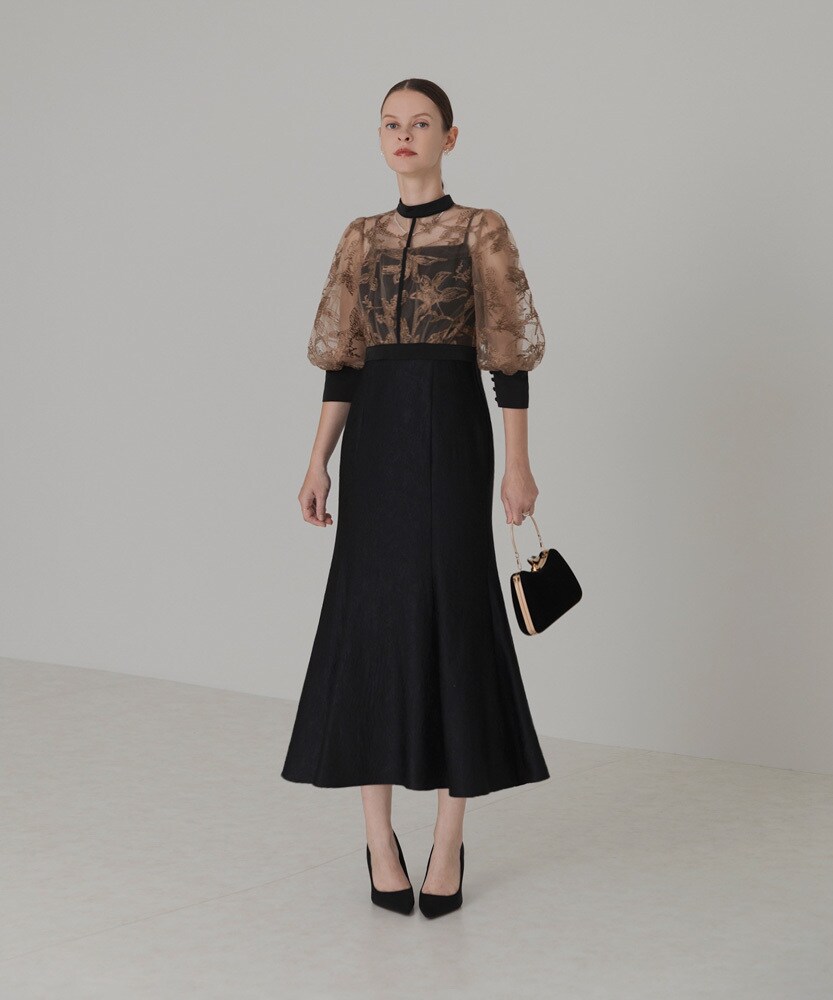 花柄刺繍パフスリーブボレロバックリボンマーメイドドレス | レジャ