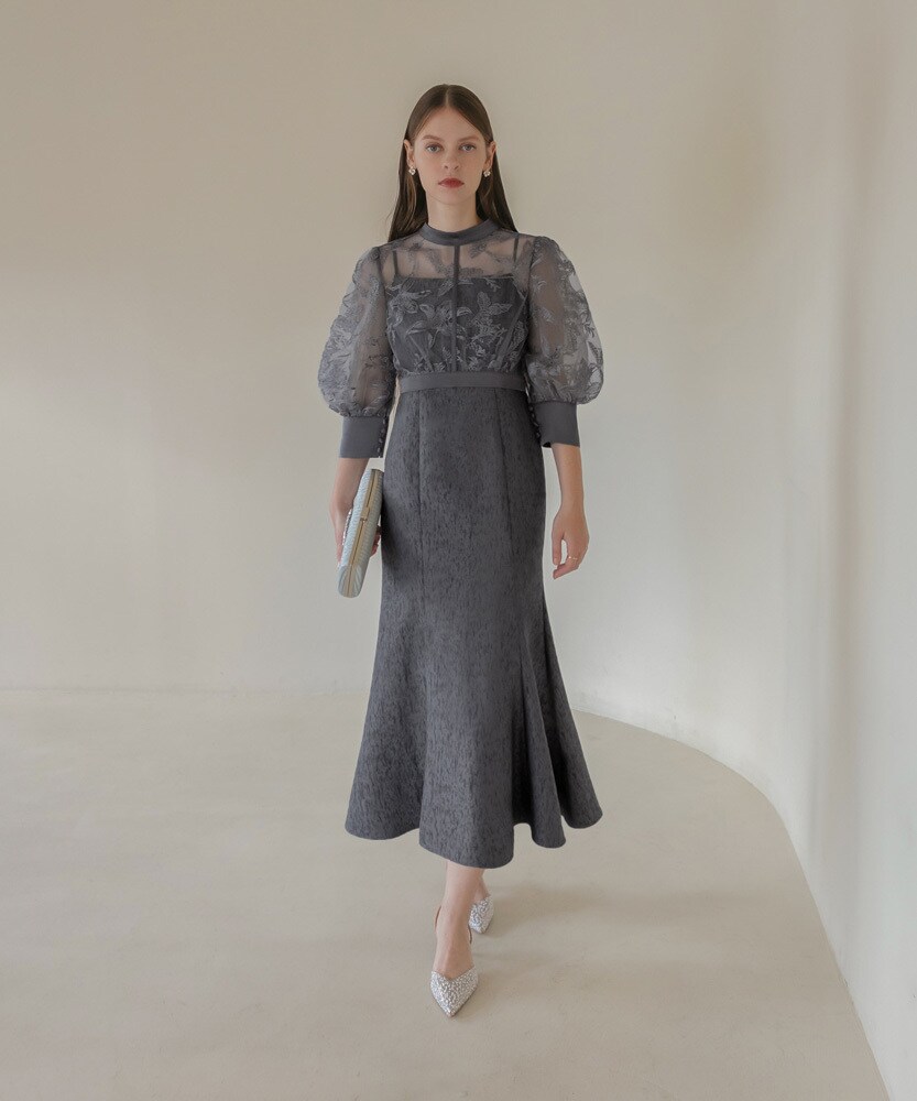 花柄刺繍パフスリーブボレロバックリボンマーメイドドレス | レジャ