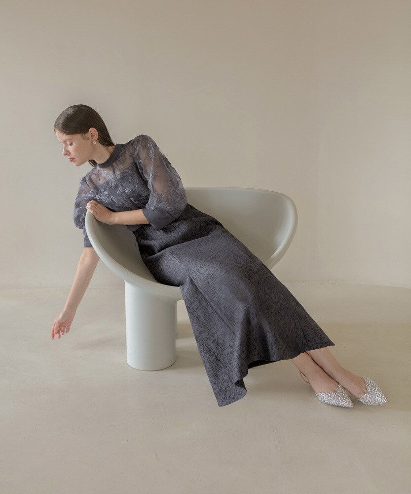 花柄刺繍パフスリーブボレロバックリボンマーメイドドレス | レジャ