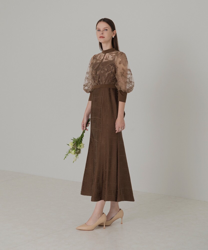 花柄刺繍パフスリーブボレロバックリボンマーメイドドレス | レジャ