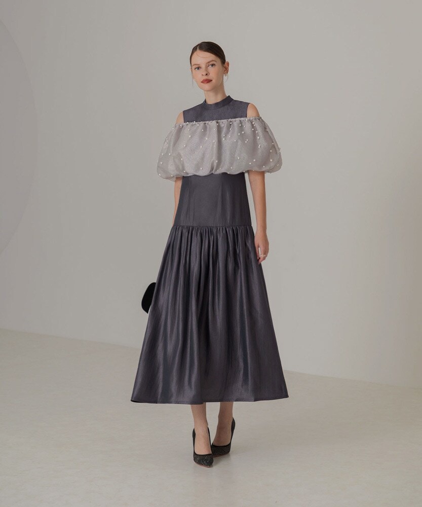 ボタニカルバックオープンフレアリボンドレス | レジャ(Leja